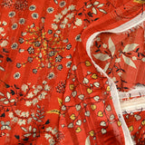 Printed muslin satin band Eglantine brown background