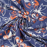 Viscose imprimée Moana corail fond bleu charrette