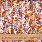 Mousseline imprimée bande satin poussière d’aube rose et jaune