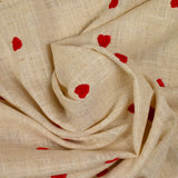 Viscose linen embroidered heart with string background