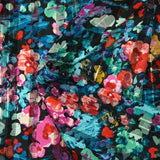 Printed muslin satin band Flora water green, purple and sky black background