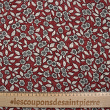 Mousseline imprimée crinkle fleurs écrues fond brique