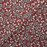 Mousseline imprimée crinkle fleurs écrues fond brique