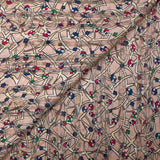 Mousseline imprimée bande satin fleurs vagabondes fond rose poudré