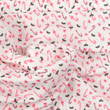 Cotton poplin printed raspberry barley sugar white background