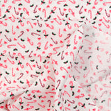 Cotton poplin printed raspberry barley sugar white background