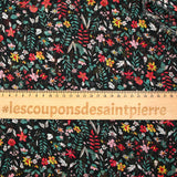 Mousseline crinkle imprimée irisée marguerite fond noir