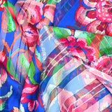 Printed muslin satin band carnival of flowers blue background