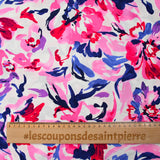 Viscose imprimée murmure rose et marine fond blanc