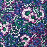 Viscose imprimée jardin secret fuchsia fond marine