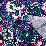Viscose imprimée jardin secret fuchsia fond marine