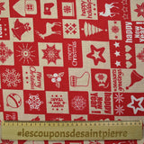 Polycoton imprimé damier de Noël rouge et beige