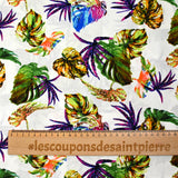 Viscose imprimée jungle verte fond blanc cassé