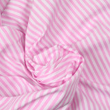 Polycoton rayé rose 5mm fond blanc