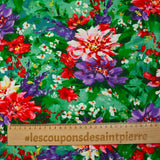 Viscose imprimée peinture de fleurs fond vert