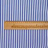 Polycoton rayé bleu 5mm fond blanc