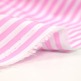 Polycoton rayé rose 5mm fond blanc