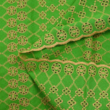 Broderie anglaise festonnée beige Clémence fond vert pomme