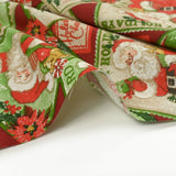 Polycotton Printed Christmas greeting cards Bordeaux background