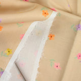 Printed cotton small colorful flowers beige background