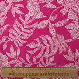 Viscose imprimée feuilles en pointillisme fond fuchsia
