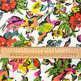 Coton imprimé fleur jaune et rose fond blanc