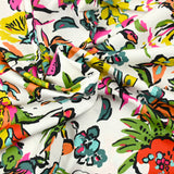 Coton imprimé fleur jaune et rose fond blanc