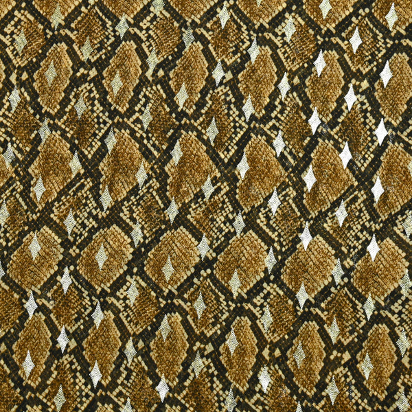 Mousseline de polyester imprimée serpent et losange doré