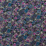 Mousseline de polyester imprimée rayée fleurs mauve et canard