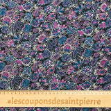 Mousseline de polyester imprimée rayée fleurs mauve et canard