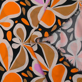 Viscose imprimée Flower Power orange et marron