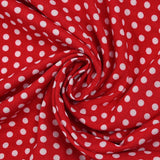 Viscose imprimée à pois 8mm blanc fond rouge