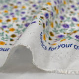 Viscose imprimée jardin secret violet et moutarde fond blanc