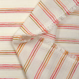 Viscose rayée en dégradé rose, orange et corail fond blanc cassé