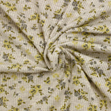 Jersey côtelé imprimé fleurs jaune et gris fond écru chiné
