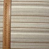 Polycoton tissé-teint rayé écru et marron fond grège