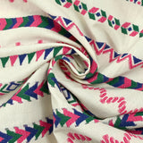 Coton tissé-teint rayé aztèque fond blanc cassé