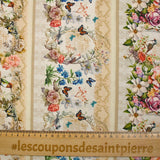 Coton imprimé oiseaux et papillons fond beige
