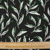 Maille de viscose satinée imprimée brin de muguet fond noir