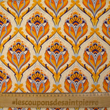 Maille de viscose satinée imprimée tapisserie orange fond jaune beurre