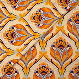 Maille de viscose satinée imprimée tapisserie orange fond jaune beurre