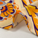 Maille de viscose satinée imprimée tapisserie orange fond jaune beurre