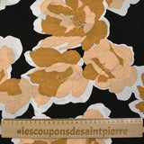 Viscose crepe printed peony elegant black background