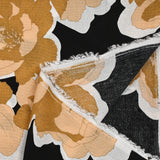 Viscose crepe printed peony elegant black background