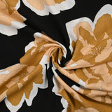 Viscose crepe printed peony elegant black background