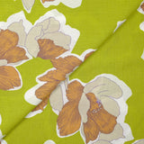 Crépon de viscose imprimé pivoine élégante fond vert anis