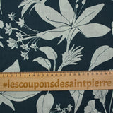 Coton tissé aspect lin imprimé botanique fond marine
