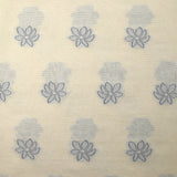 Coton tissé-teint jacquard Flora bleu fond écru