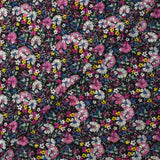 Mousseline crinkle imprimée lurex prairie fleurie magenta fond noir