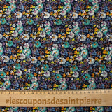 Mousseline crinkle imprimée lurex prairie fleurie turquoise fond marine